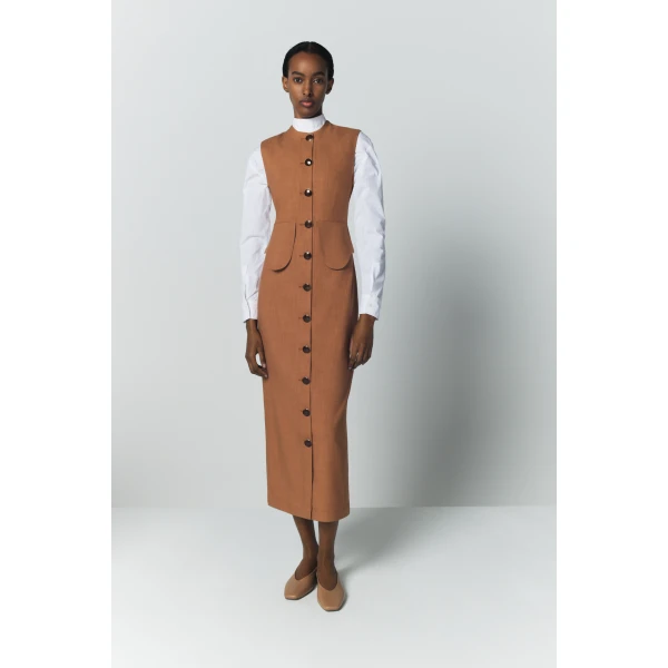 Destree Camel sleeveless midi dress - Destree - Graphic Parisian Fashion - Shop at Coveti