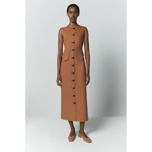 Destree Camel sleeveless midi dress - Destree - Graphic Parisian Fashion - Shop at Coveti