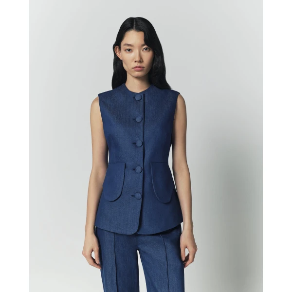 Destree Denim blue button-front vest - Destree - Graphic Parisian Fashion - Shop at Coveti