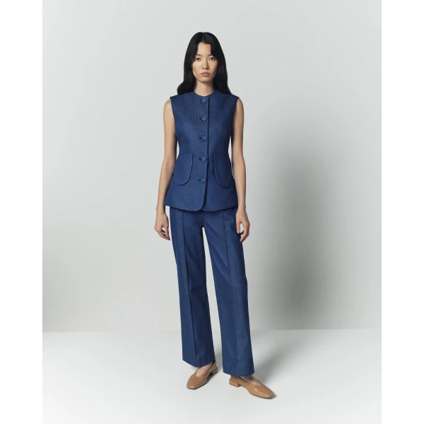 Destree Denim blue button-front vest - Destree - Graphic Parisian Fashion - Shop at Coveti