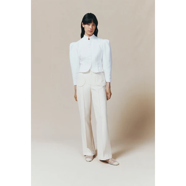 Destree Denim ecru flared pants with circular pocket details - Destree - Graphic Parisian Fashion - Shop at Coveti