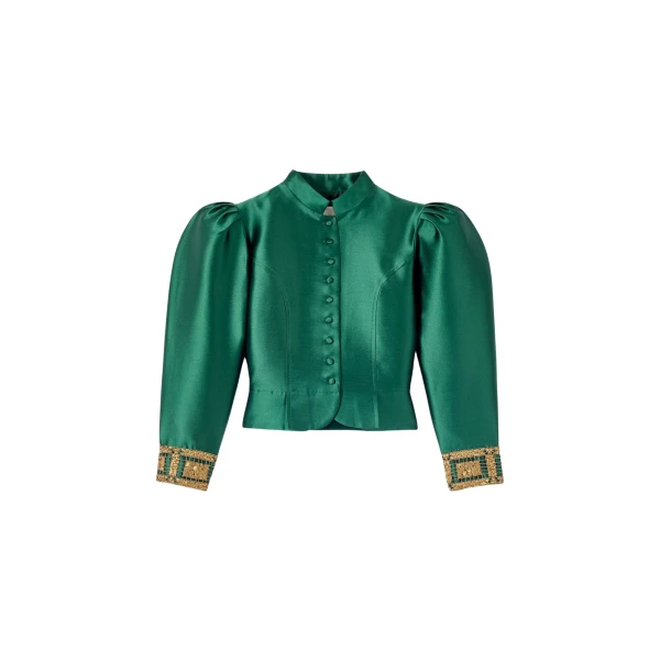 Destree Forest satin puff sleeves jacket with embroidered details - Destree - Graphic Parisian Fashion - Shop at Coveti