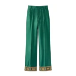 Destree Forest satin straight pants with embroidered details - Destree - Graphic Parisian Fashion - Shop at Coveti
