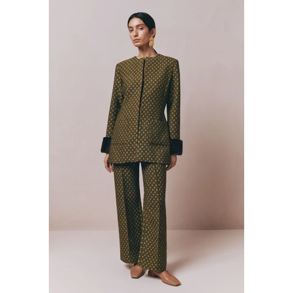 Destree Green jacquard straight pants - Destree - Graphic Parisian Fashion - Shop at Coveti