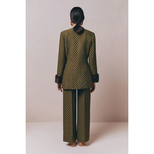 Destree Green jacquard straight pants - Destree - Graphic Parisian Fashion - Shop at Coveti