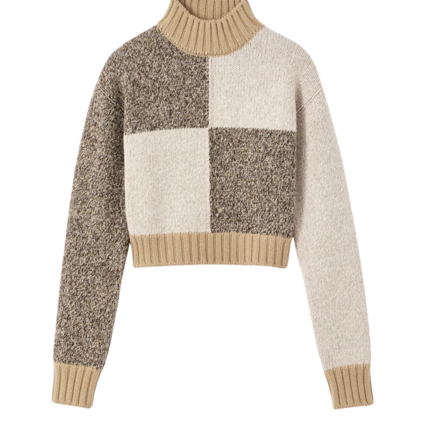 Destree Patchwork cropped sweater in merino wool blend - Destree - Graphic Parisian Fashion - Shop at Coveti