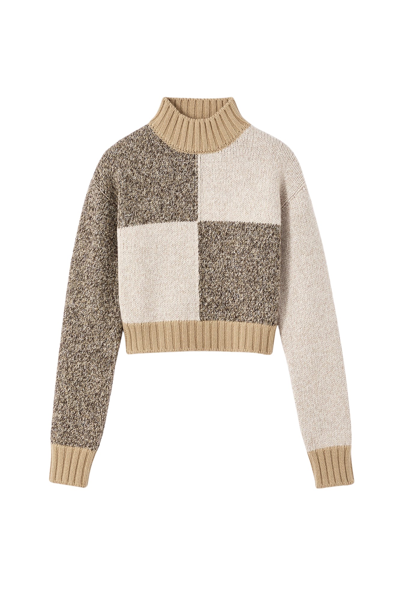 Destree Patchwork cropped sweater in merino wool blend - Destree - Graphic Parisian Fashion - Shop at Coveti