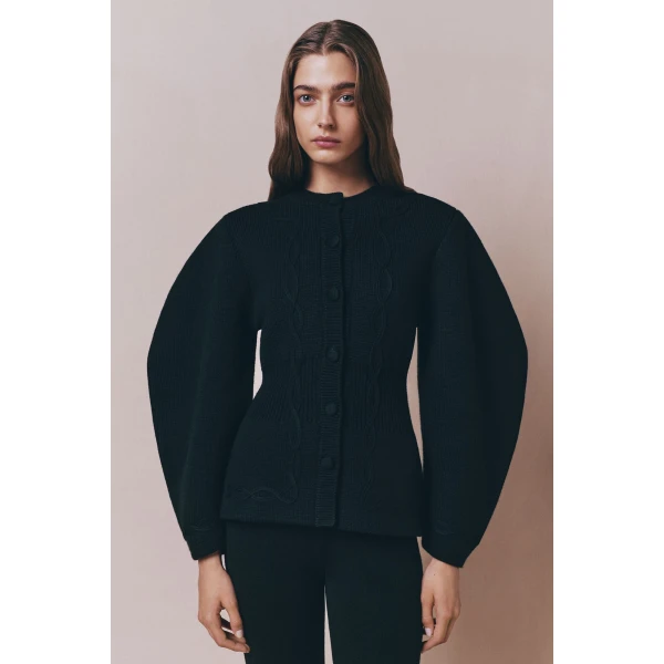 Destree Structured black embroided knit jacket - Destree - Graphic Parisian Fashion - Shop at Coveti