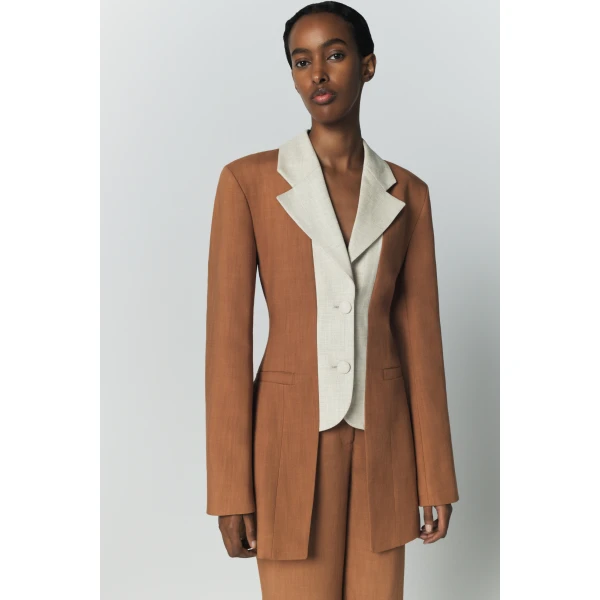 Destree Two-tone camel jacket with contrasting lapel - Destree - Graphic Parisian Fashion - Shop at Coveti