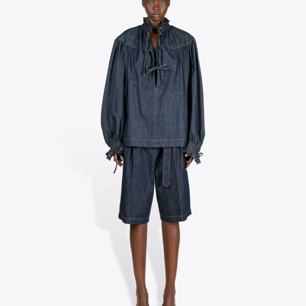 Dries Van Noten Ruffled Denim Shirt - Dries Van Noten Tops - Belgian Fashion Design - Shop at Coveti