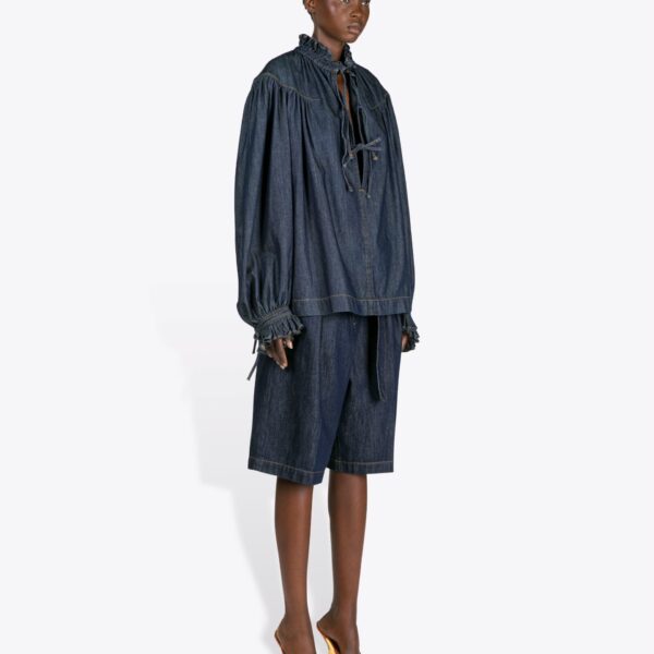 Dries Van Noten Ruffled Denim Shirt - Dries Van Noten Tops - Belgian Fashion Design - Shop at Coveti