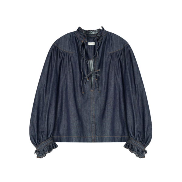 Dries Van Noten Ruffled Denim Shirt - Dries Van Noten Tops - Belgian Fashion Design - Shop at Coveti