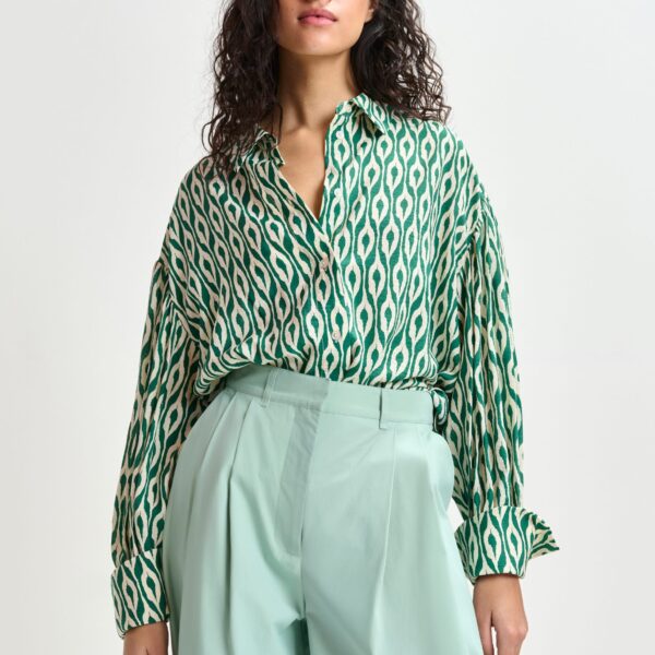 Essentiel Antwerp Green and beige printed shirt - Essentiel Antwerp Shirts - Colorful Belgian Design - Shop at Coveti