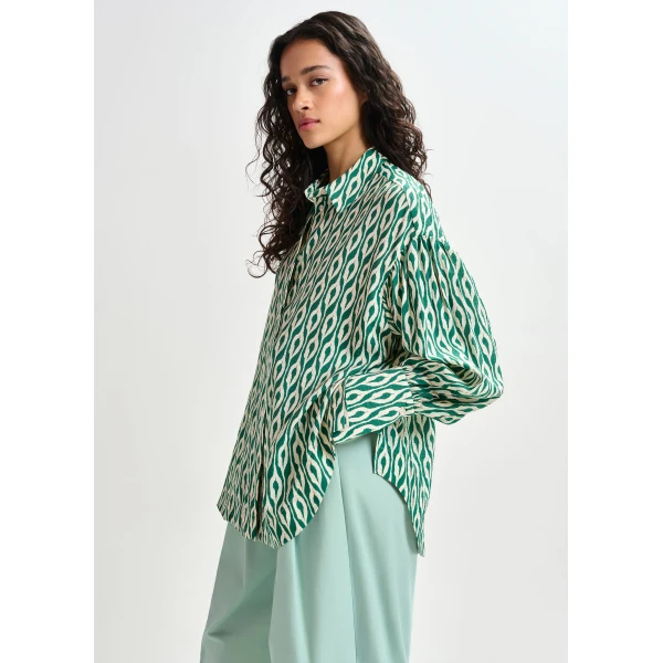 Essentiel Antwerp Green and beige printed shirt, view 3