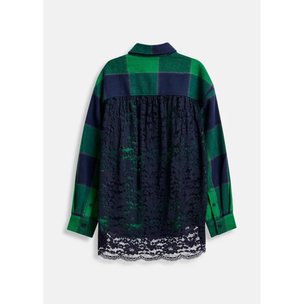 Essentiel Antwerp Green and navy wool-blend checked flannel with lace back panel Knit, view 2