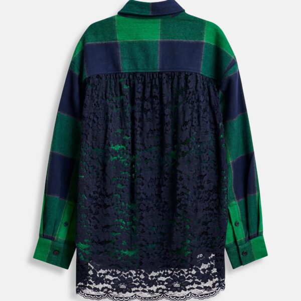 Essentiel Antwerp Green and navy wool-blend checked flannel with lace back panel - Essentiel Antwerp Knitwear - Colorful Belgian Design - Shop at Coveti