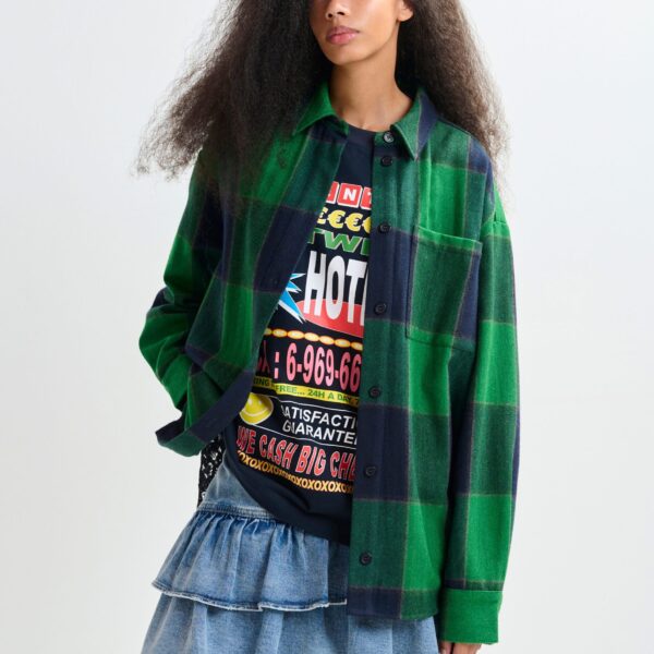 Essentiel Antwerp Green and navy wool-blend checked flannel with lace back panel - Essentiel Antwerp Knitwear - Colorful Belgian Design - Shop at Coveti