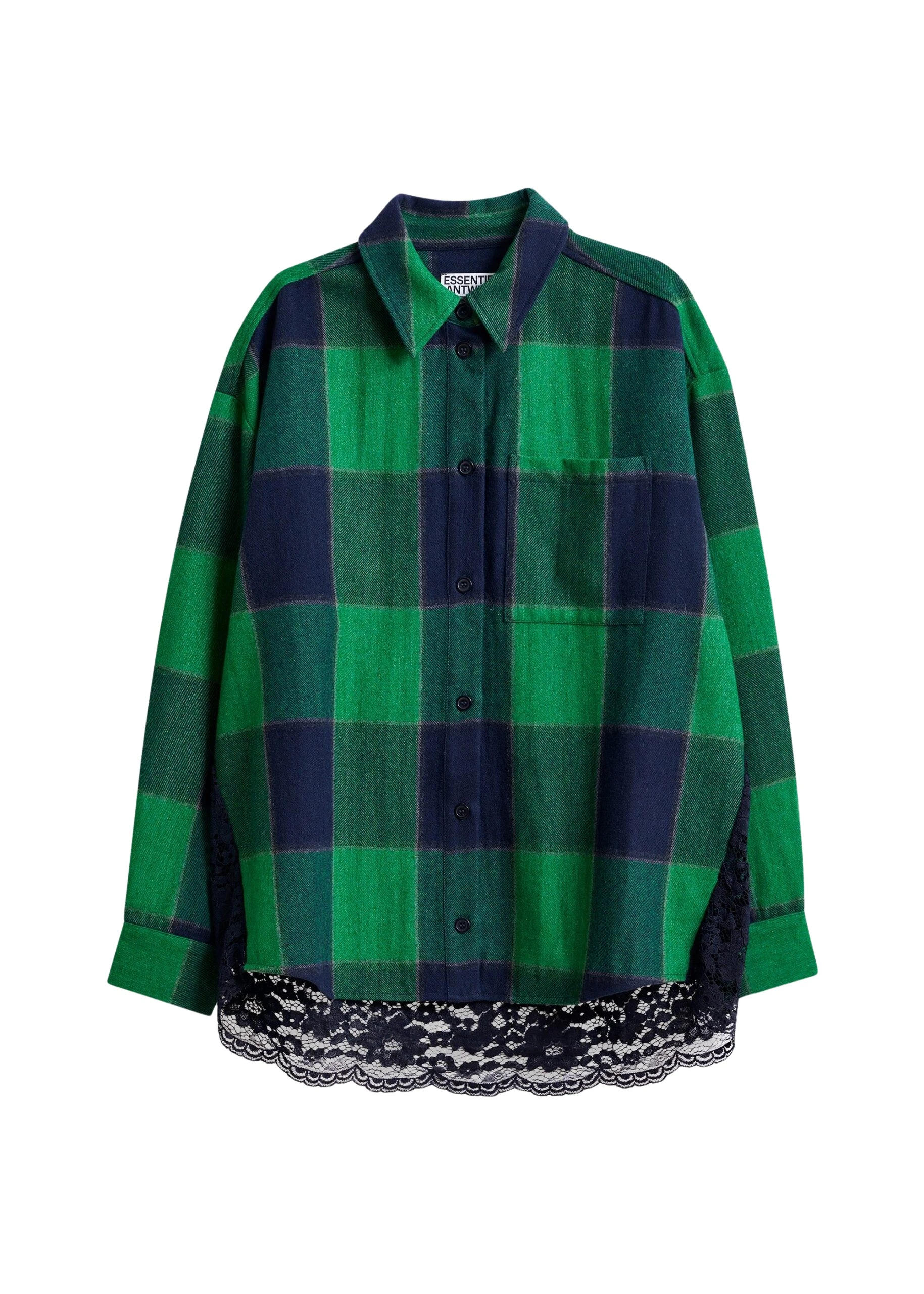 Green-and-navy-wool-blend-checked-flannel-with-lace-back-panel-Essentiel-Antwerp-Knitwear-scaled67867_nobg Essentiel Antwerp Green and navy wool-blend checked flannel with lace back panel - Essentiel Antwerp Knitwear - Colorful Belgian Design - Shop at Coveti