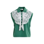 Essentiel Antwerp Green and white sleeveless polo with lace details and pearl buttons - Essentiel Antwerp Tops - Colorful Belgian Design - Shop at Coveti