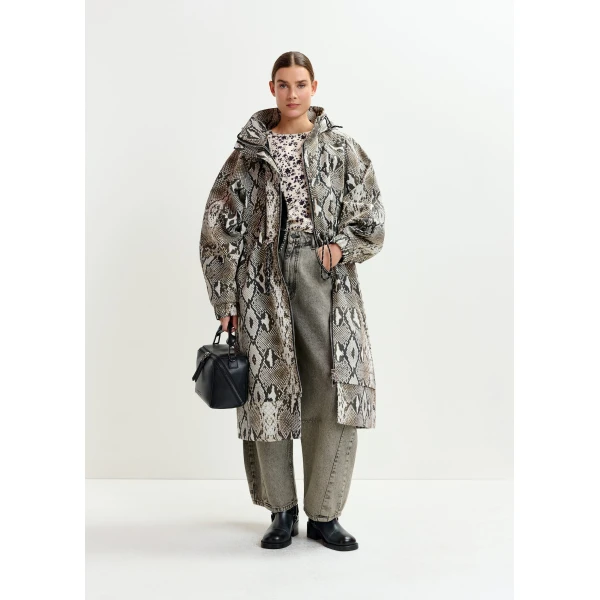 Essentiel Antwerp Green, beige and black oversized hooded raincoat Coat, view 3