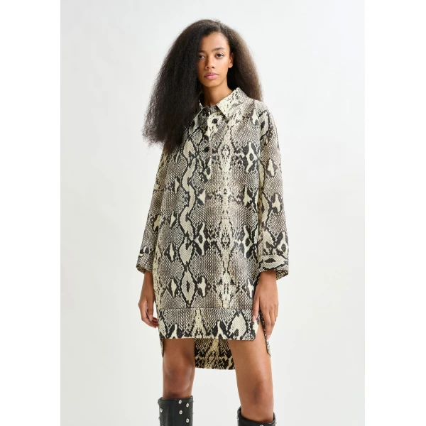 Essentiel Antwerp Green, beige and black snakeprint minidress Dress, view 4