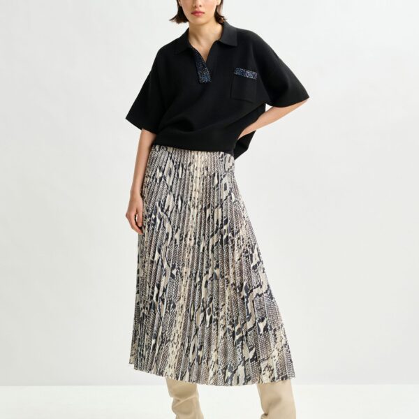 beige and black snakeprint pleated skirt - Essentiel Antwerp Skirts - Colorful Belgian Design - Shop at Coveti