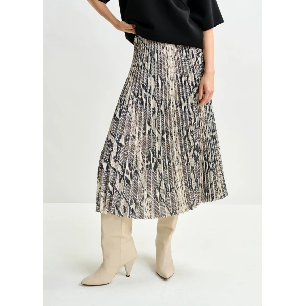 Essentiel Antwerp Green, beige and black snakeprint pleated skirt, view 3