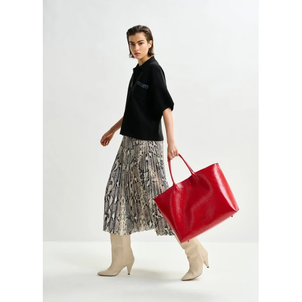 Essentiel Antwerp Green, beige and black snakeprint pleated skirt, view 4