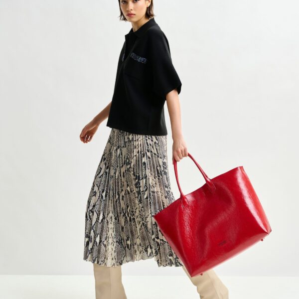 beige and black snakeprint pleated skirt - Essentiel Antwerp Skirts - Colorful Belgian Design - Shop at Coveti