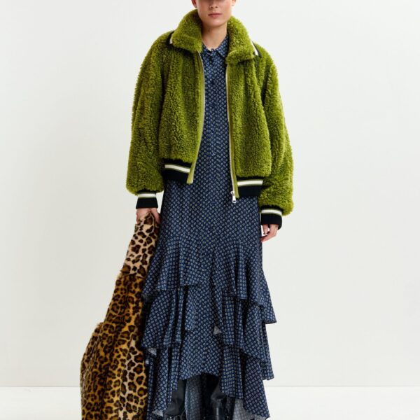 black and white oversized faux shearling bomber jacket - Essentiel Antwerp Jackets - Colorful Belgian Design - Shop at Coveti