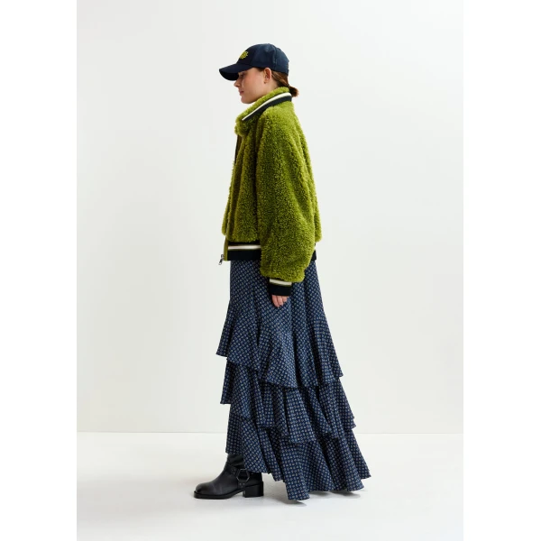 Essentiel Antwerp Green, black and white oversized faux shearling bomber jacket, view 4