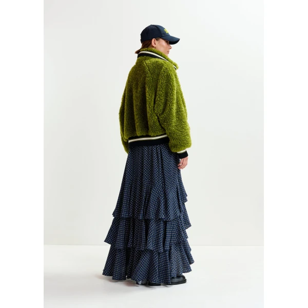 Essentiel Antwerp Green, black and white oversized faux shearling bomber jacket, view 5