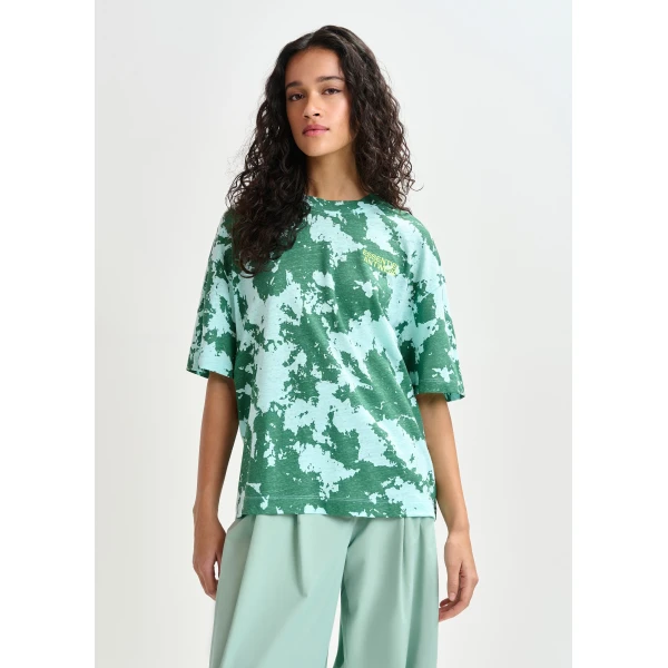 Essentiel Antwerp Green, blue and yellow oversized cotton-linen blend T-shirt with embroidery Top, view 2