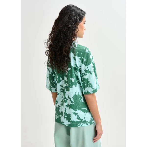 Essentiel Antwerp Green, blue and yellow oversized cotton-linen blend T-shirt with embroidery Top, view 4