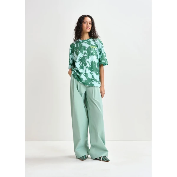 Essentiel Antwerp Green, blue and yellow oversized cotton-linen blend T-shirt with embroidery Top, view 5