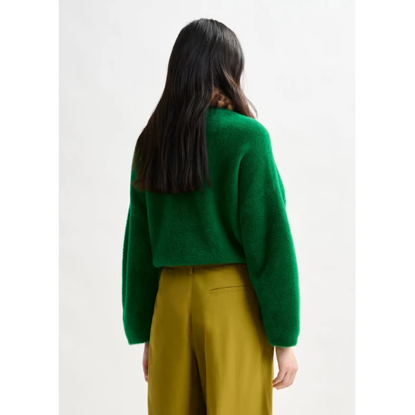 Essentiel Antwerp Green cardigan with removable leopard faux fur collar, view 4
