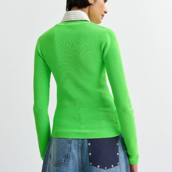 Essentiel Antwerp Green knitted sweater with floral embroideries - Essentiel Antwerp Knitwear - Colorful Belgian Design - Shop at Coveti