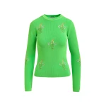 Essentiel Antwerp Green knitted sweater with floral embroideries - Essentiel Antwerp Knitwear - Colorful Belgian Design - Shop at Coveti