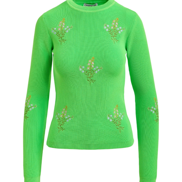 Essentiel Antwerp Green knitted sweater with floral embroideries - Essentiel Antwerp Knitwear - Colorful Belgian Design - Shop at Coveti