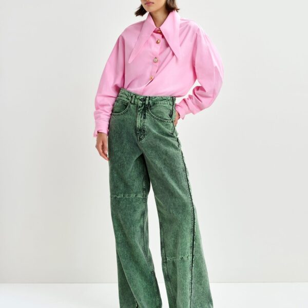 Essentiel Antwerp Green overdye wide-leg contrast panel jeans - Essentiel Antwerp Pants - Colorful Belgian Design - Shop at Coveti
