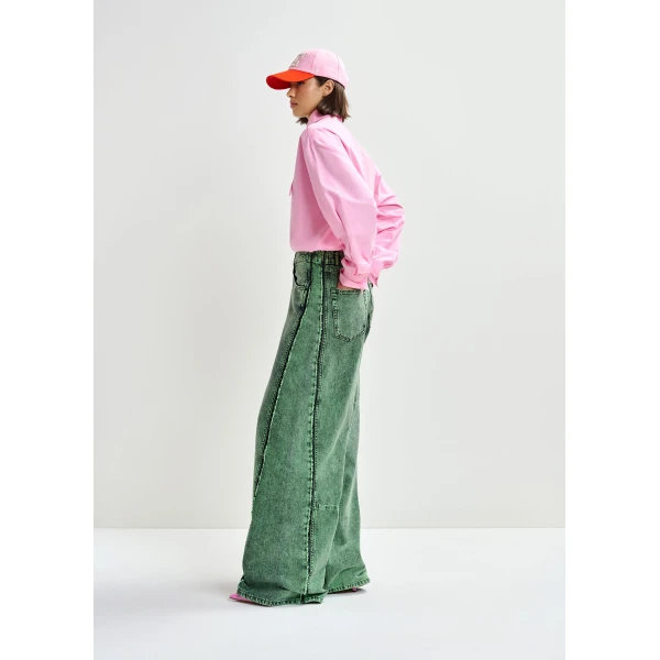 Essentiel Antwerp Green overdye wide-leg contrast panel jeans, view 4
