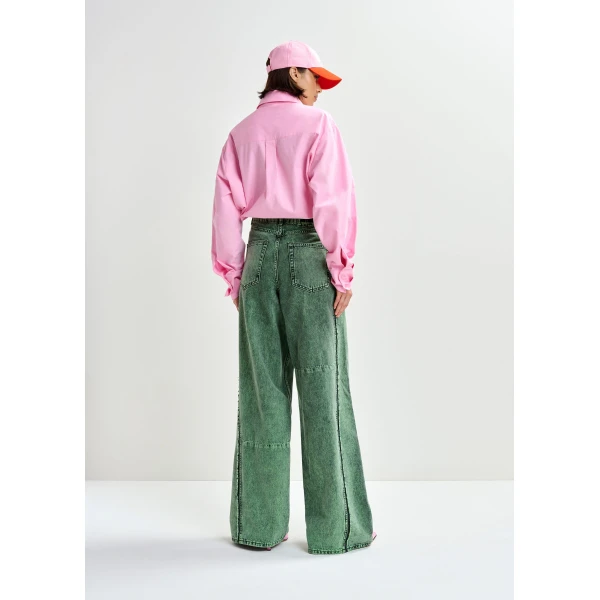 Essentiel Antwerp Green overdye wide-leg contrast panel jeans, view 5
