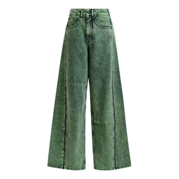 Essentiel Antwerp Green overdye wide-leg contrast panel jeans - Essentiel Antwerp Pants - Colorful Belgian Design - Shop at Coveti
