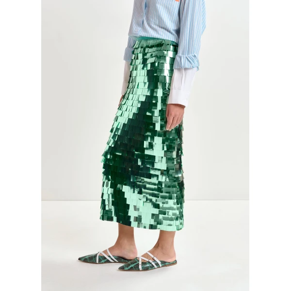 Essentiel Antwerp Green pencil skirt with sequin embellishments, view 3