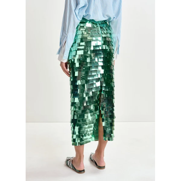 Essentiel Antwerp Green pencil skirt with sequin embellishments, view 4