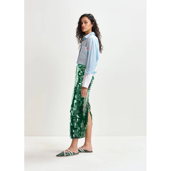 Essentiel Antwerp Green pencil skirt with sequin embellishments, view 5