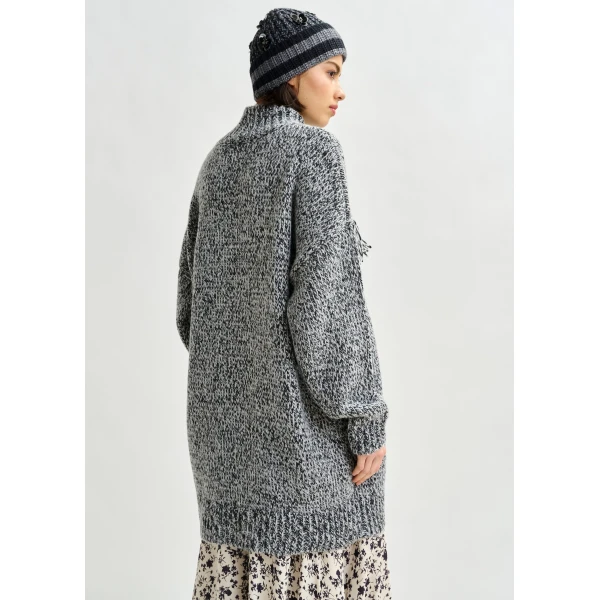 Essentiel Antwerp Grey and black wool-blend sweater with fringe details, view 4