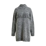 Essentiel Antwerp Grey and black wool-blend sweater with fringe details - Essentiel Antwerp Knitwear - Colorful Belgian Design - Shop at Coveti