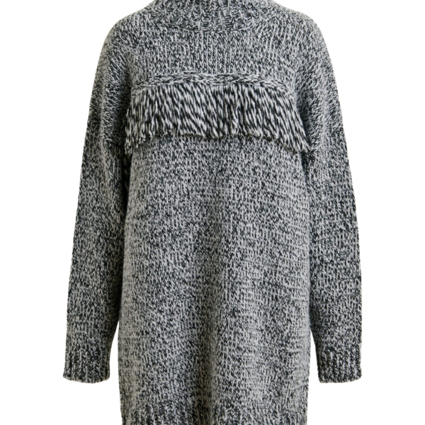 Essentiel Antwerp Grey and black wool-blend sweater with fringe details - Essentiel Antwerp Knitwear - Colorful Belgian Design - Shop at Coveti