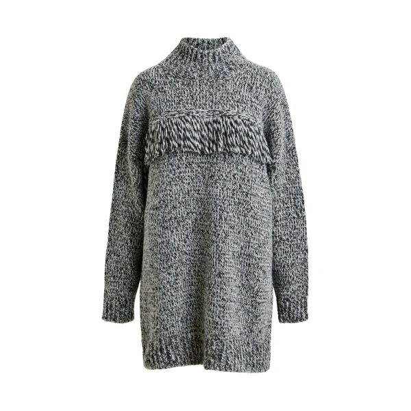 Essentiel Antwerp Grey and black wool-blend sweater with fringe details - Essentiel Antwerp Knitwear - Colorful Belgian Design - Shop at Coveti
